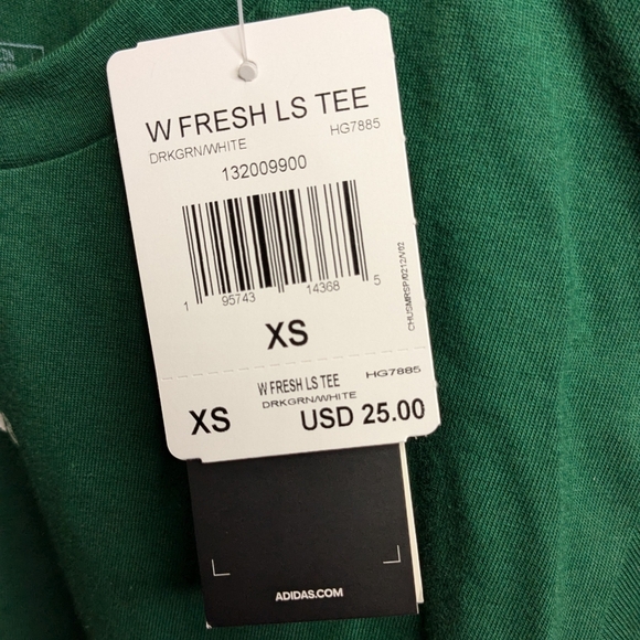 Adidas Forest Dark Green Long Sleeve Cotton Tee Shirt Womens Size XS NWT - Picture 6 of 8